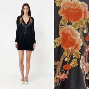 Johnny Was JWLA Floral Embroidered Tunic Mini Dress Bohemian Festival Breathable
